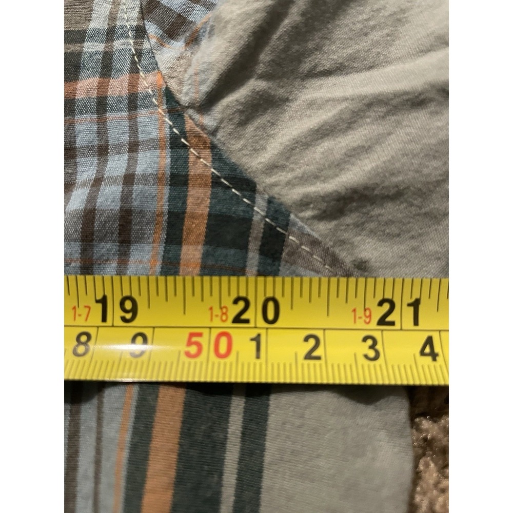 Columbia Short Sleeve Button Down Shirt Green Orange Blue Plaid Logo Medium JBHS - Picture 7 of 9